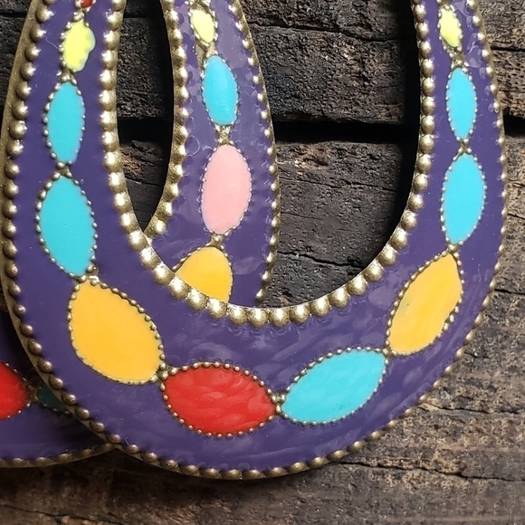 Vintage Colourful Enamel Earrings - Picture 4 of 8